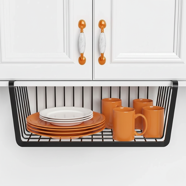HangEase – Large Iron Under-Shelf Storage Basket for Kitchen & Wardrobe