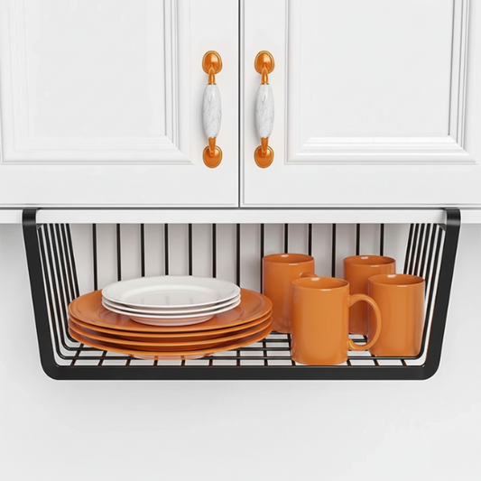 HangEase – Large Iron Under-Shelf Storage Basket for Kitchen & Wardrobe