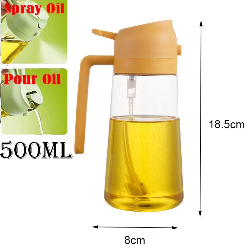 2-in-1 Kitchen Spray Oil Dispenser (500ml) – Refillable Oil Sprayer for Air Fryer, Salad, Grilling & Roasting