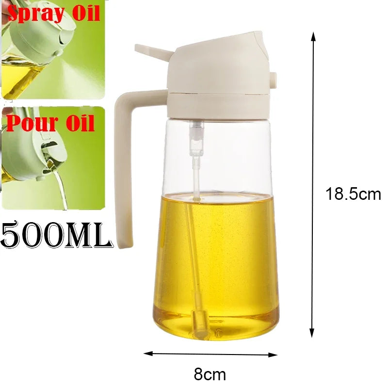 2-in-1 Kitchen Spray Oil Dispenser (500ml) – Refillable Oil Sprayer for Air Fryer, Salad, Grilling & Roasting