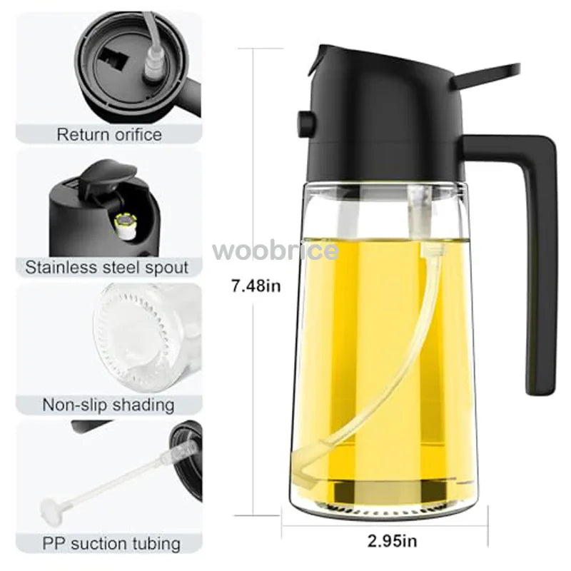 2-in-1 Kitchen Spray Oil Dispenser (500ml) – Refillable Oil Sprayer for Air Fryer, Salad, Grilling & Roasting