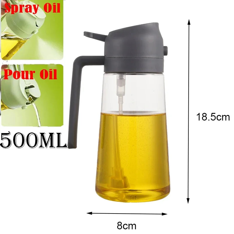 2-in-1 Kitchen Spray Oil Dispenser (500ml) – Refillable Oil Sprayer for Air Fryer, Salad, Grilling & Roasting