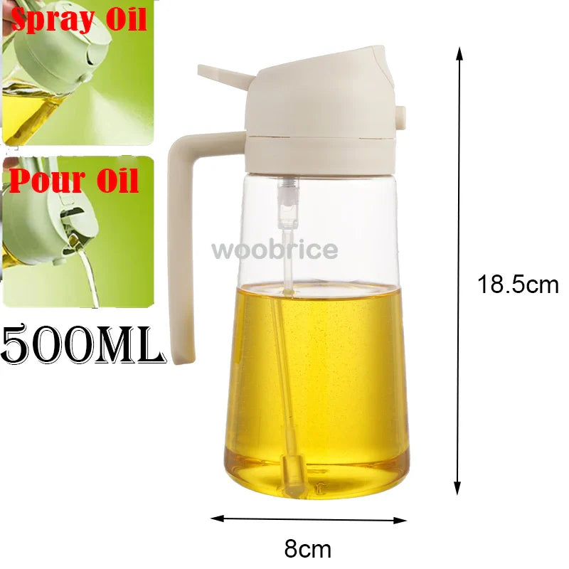 2-in-1 Kitchen Spray Oil Dispenser (500ml) – Refillable Oil Sprayer for Air Fryer, Salad, Grilling & Roasting